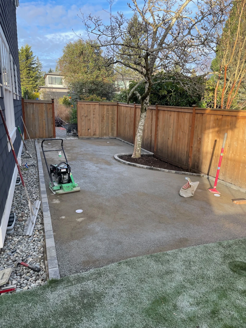 Chris preparing the ground for the turf