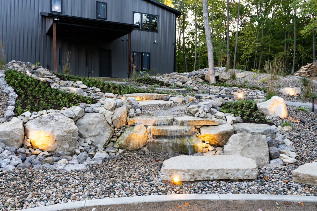 Huntertown waterfall and stone work